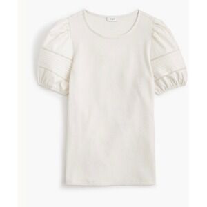 J.Crew Factory Ivory Mixed Media Ribbed Puff Sleeve Short Sleeve Top S Small New